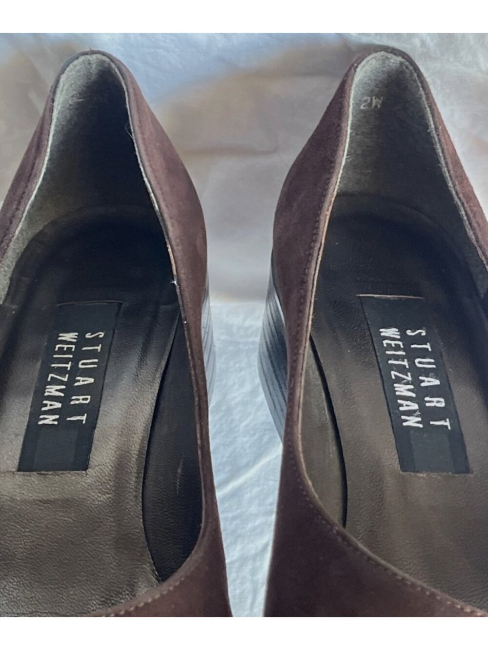 Stuart Weitzman Suede Pumps Brown Leather Square Toe Low Block Heels Wom 7.5/8 - Picture 8 of 9